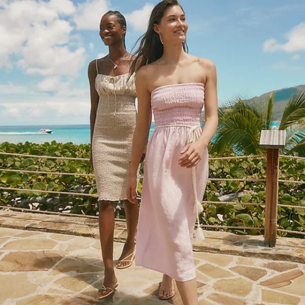 Jcrew Strapless Smocked Linen Dress